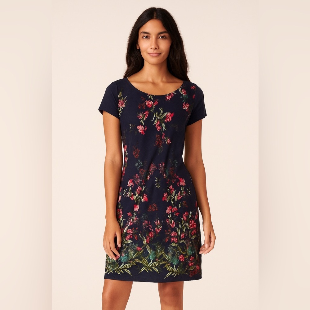 Esprit Navy and Pink Sheath Mini Dress Short Sleeve Crew Neck